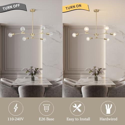 KCO 6-Light Brass Gold Sputnik Ceiling Light Fixture Without Glass Shade - Image 5
