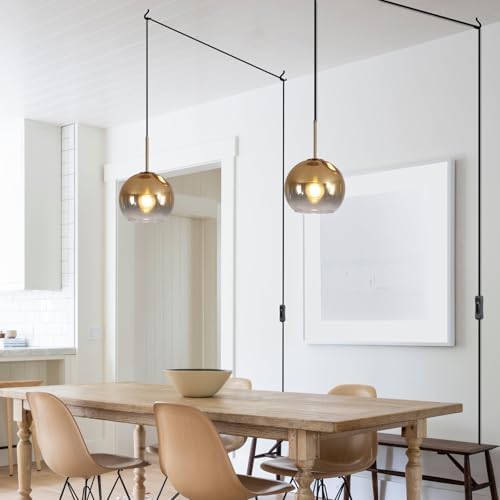 KCO Lighting Mid Century Modern Plug in Pendant Light Gold Glass Globe Pendant Lighting with Adjustable Cord Large Hanging Light Fixture with Plug in Cord for Kitchen Island Dining Room (25cm) - Image 7