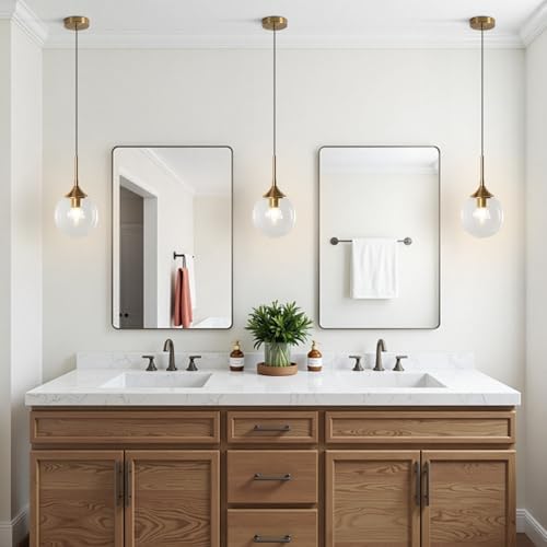 KCO Lighting Clear Globe Pendant Lights Kitchen Island Bubble Glass Pendant Lighting Gold Hanging Light Fixture Mid Century Modern Green Chandelier Ribbed Flush Mount Light - Image 7