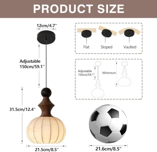 KCO Lighting White Fabric Lantern Pendant Light Japanese Silk Ceiling Light Farmhouse Black Pendant Kitchen Light Small Round Hanging Light Fixture Modern Dining Room Chandelier - Image 3