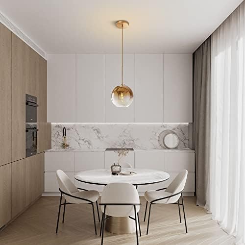 KCO Lighting Gold Gradient Glass Globe Pendant Ceiling Lighting with Adjustable Cord Mid Century Hanging Chandelier Light Fixture for Kitchen Island Bedroom… - Image 7