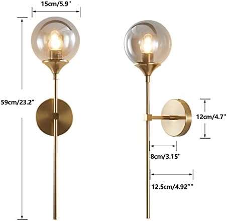 KCO Lighting Modern 2-Light Gold Track Lighting Fixture Industrial Adjustable Ceiling Spot Lights Smoke Gray Glass Globe Wall Sconce Modern Gold Long Pole Wall Lighting Fixture - Image 4