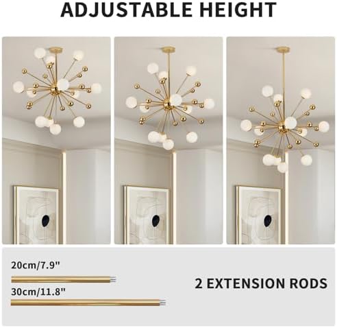 KCO 12-Light Gold Globe Sputnik Chandelier Mid Century Modern Ceiling Light - Image 5
