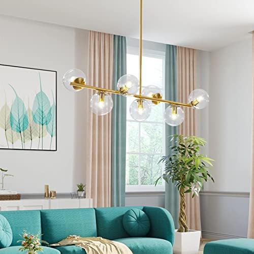 KCO 7-Light Clear Glass Globe Sputnik Chandelier, Modern Pendant & Wall Light Set of Two, 31.5" Max Height - Image 7