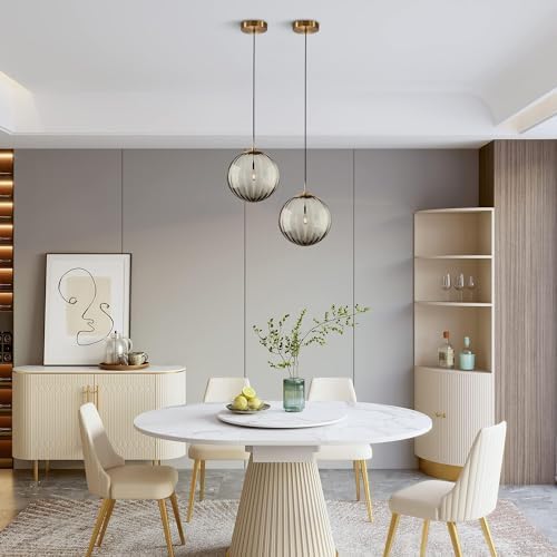 KCO Lighting Single Gold 7.9” Smoke Gray Ribbed Glass Globe Pendant Light - Image 5
