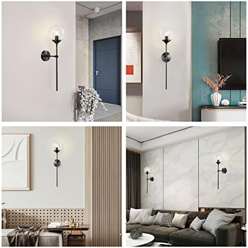 KCO Lighting Clear Glass Globe Wall Sconce Long Pole Wall Light Black Globe Chandelier Pendant Light Mid Century Adjustable Hanging Light Fixture - Image 4