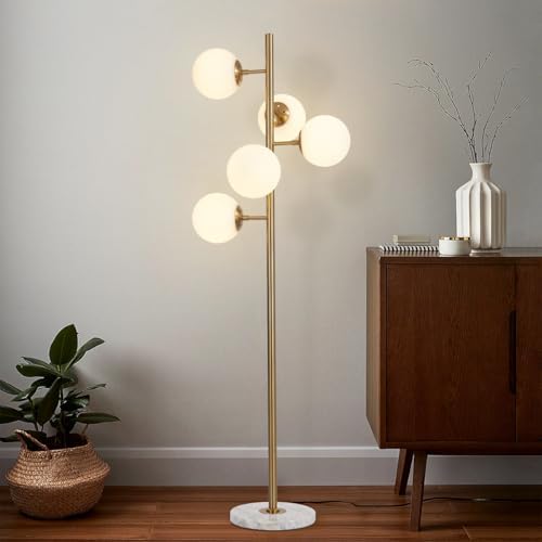 KCO Lighting 5-Light Frosted White Glass Globe Floor Lamp Mid Century Modern Gold Tall Pole Standing Light LED Standing Lamps with Foot Switch for Home Office (Gold) - Image 6