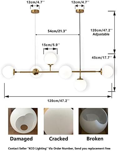 KCO Lighting Modern Brass Chandelier Mid Century Gold Sputnik Pendant Light 6-Light Glass Globe Linear Chandelier Modern Globe Pendant Light Fixture White and Gold Pendant Light 1-Light Kitchen Islan - Image 3