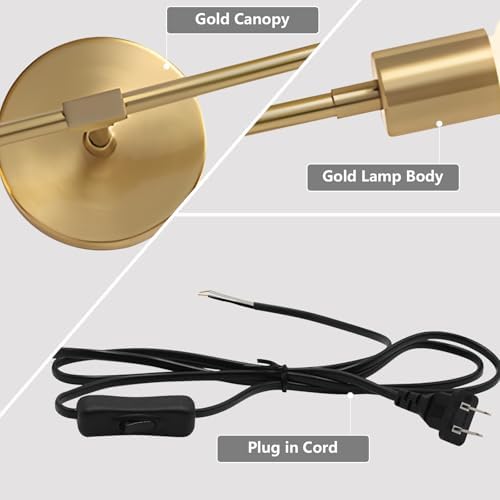 KCO Lighting Gold Plug in Wall Sconce 2 Light Bathroom Vanity Light Plug in Brass Wall Reading Light Mid Century Modern Bathroom Wall Scones for Hallway Living Room Dining Room - Image 4