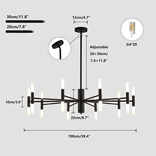 KCO Lighting Large Drum Ceiling Light Fixture White Fabric Flush Mount Ceiling Light Mid Century Modern Black Sputnik Light Fixture Vintage Chandelier 20 Lights for Dining Room Living Room - Image 4