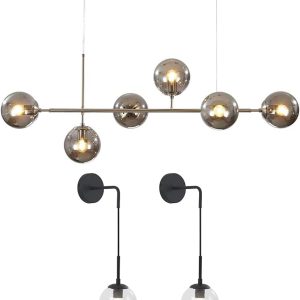 KCO Modern 6-Light Ceiling Pendant Lighting Mid-Century Glass Globes Sputnik Pendant Lamp