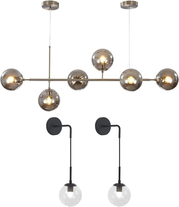 KCO Modern 6-Light Ceiling Pendant Lighting Mid-Century Glass Globes Sputnik Pendant Lamp