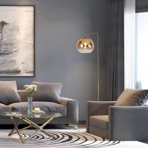 KCO Lighting Contemporary Gradient Gold Floor Lamp Glass Globe LED Standing Light Mid Century Tall Pole Standing Accent Lighting for Office Living Room Bedroom (9.8”-Large) - Image 6