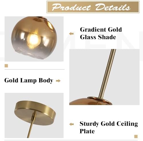 KCO 7.9” Small Mid Century Modern Gradient Gold Glass Globe Pendant Light - Image 4