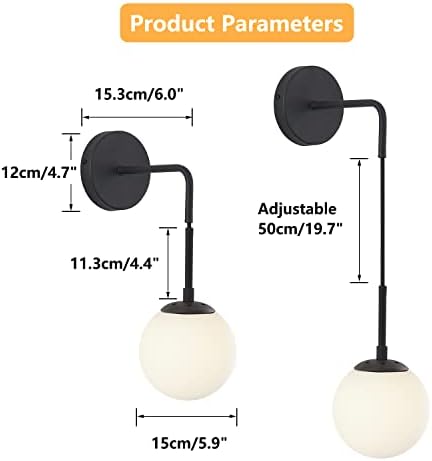 KCO Lighting Matter Black Wall Sconce Set of 2 Mid Century Modern Wall Sconce Lighting 6 Light Sputnik Chandelier Milk Glass Chandelier White Globe Chandelier Flush Mount Chandelier for Dining Room - Image 3