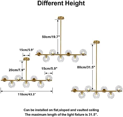KCO Lighting Modern Gold Wall Sconce Clear Bubble Globe Wall Light Vintage Long Bar Wall Sconce Lamp 7 Globe Linear Chandelier Brass Gold Chandelier Pendant Light - Image 4