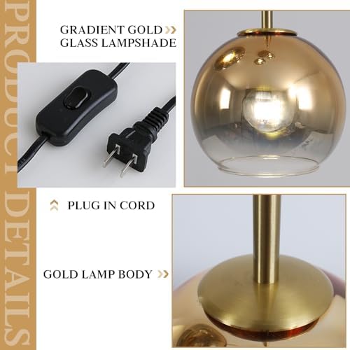 KCO Lighting Mid Century Modern Plug in Pendant Light Gold Glass Globe Pendant Lighting with Adjustable Cord Large Hanging Light Fixture with Plug in Cord for Kitchen Island Dining Room (25cm) - Image 4