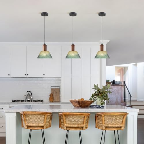 KCO 7.9” Vintage Green Cone Glass Pendant Light, Adjustable Hanging Lamp - Image 5