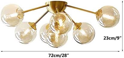 KCO Lighting 1-Light Amber Glass Ceiling Light Fixture Vintage Striped Glass Pendant Light 7-Lights Mid Century Modern Flush Mount Ceiling Light Amber Glass Globe Sputnik Chandelier Ceiling Light - Image 4