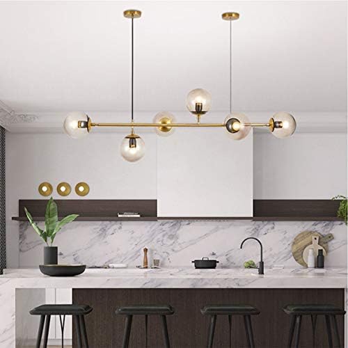 KCO Modern Ceiling Pendant Lighting Mid-Century Glass Globes Sputnik Pendant Lamp Hanging Adjustable Chandelier for Kitchen Island Living Dining Room (Gold+Amber)… - Image 3