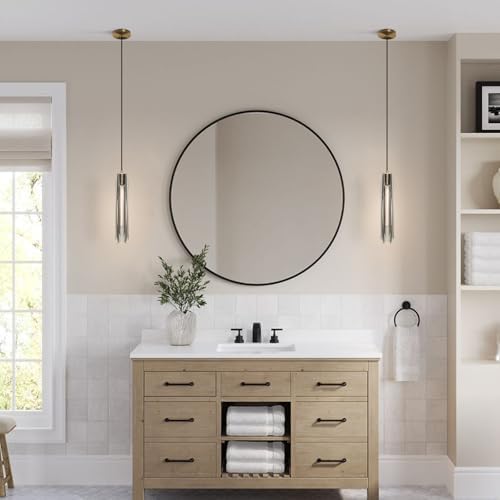 KCO Lighting Smokey Crystal Pendant Light Antique Brass Gold Hanging Light Fixture Mid Century Modern Long Tube Pendant Light for Kitchen Island Dining Room Bedroom - Image 6