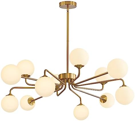 KCO Lighting 12 Light Modern Sputnik Chandelier Glass Globe Pendant Light Fixture Geometric Brushed Brass Chandelier for Kitchen Island Living Room Foyer - Image 2
