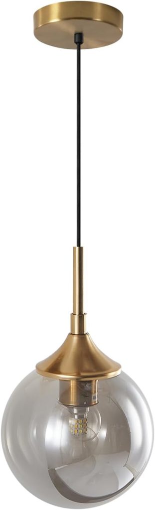 KCO Lighting Modern Small Gold 7.1” Smoke Gray Glass Globe Pendant Light