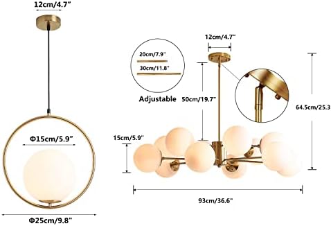 KCO Lighting 1-Light Globe Pendant Light Fixtures, 12-Light Globe Sputnik Chandelier for Kitchen Island Dining Room Living Room - Image 3