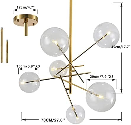 KCO Lighting Modern 7-Light Brushed Nickel Metal Large Chandelier Clear Glass Globe Pendant Light Modern Gold Sputnik Chandeliers 6 Light Bubble Chandelier Lighting for Kitchen Island Living Room - Image 4