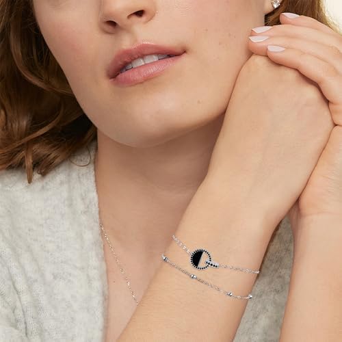 Women's 925 Sterling Silver Round Bracelet with Double Chain, Beads and Zirconia, Gift Box Included - Image 4