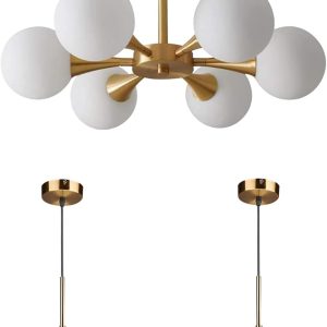 KCO Lighting 6-Light Glass Globe Semi Flush Mount Chandelier Glass Globe Pendant Light Fixture for Kitchen Island Living Room