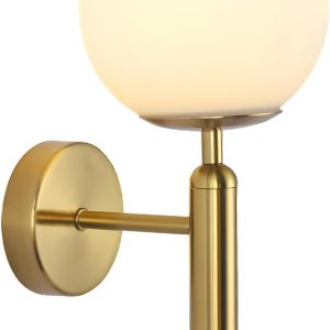KCO Brushed Brass Gold Wall Sconce Frosted White Glass Globe Wall Light