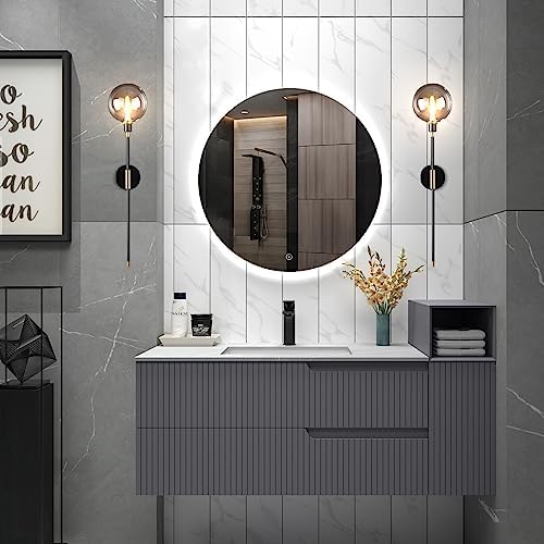 KCO Lighting Modern Glass Globe Wall Sconce Light Set of Two Brass and Black Large Light Contemporary Smoke Glass Hallway Long Sconce Wall Light Set of 2 - Image 4