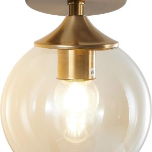 KCO Lighting Small Modern Gold 5.9” Amber Glass Flush Mount Ceiling Light