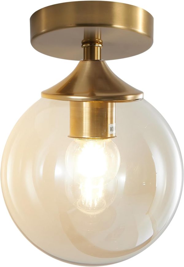KCO Lighting Small Modern Gold 5.9” Amber Glass Flush Mount Ceiling Light