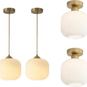 KCO Lighting Modern Gold White Glass Pendant Light Contemporary Brass Kitchen Island Light Brushed Gold Milk Glass Semi Flush Mount Ceiling Light