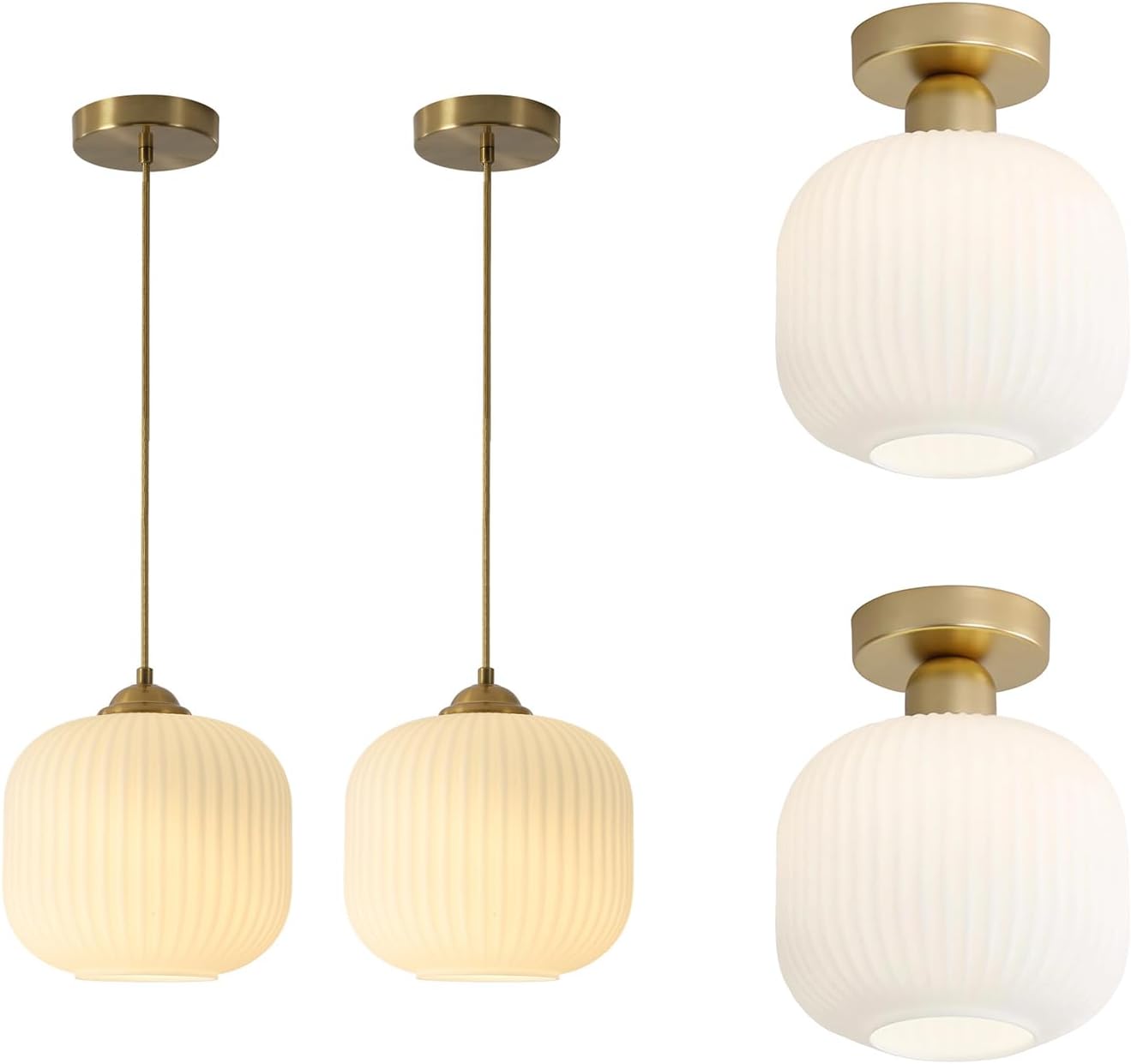 KCO Lighting Modern Gold White Glass Pendant Light Contemporary Brass Kitchen Island Light Brushed Gold Milk Glass Semi Flush Mount Ceiling Light