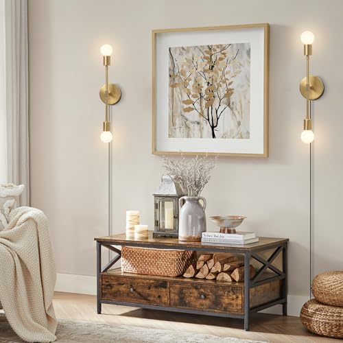 KCO Lighting Gold Plug in Wall Sconce 2 Light Bathroom Vanity Light Plug in Brass Wall Reading Light Mid Century Modern Bathroom Wall Scones for Hallway Living Room Dining Room - Image 7