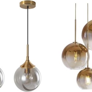 KCO Lighting Large Globe Pendant Light Single Smoke Gray Glass Pendant Lighting Fixture Modern Kitchen Pendant Light 3 Lights Glass Cluster Chandelier Pendant Lighting