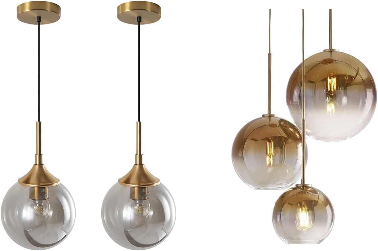KCO Lighting Large Globe Pendant Light Single Smoke Gray Glass Pendant Lighting Fixture Modern Kitchen Pendant Light 3 Lights Glass Cluster Chandelier Pendant Lighting