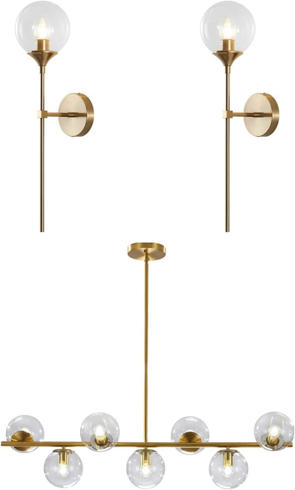 KCO Lighting Modern Gold Wall Sconce Clear Bubble Globe Wall Light Vintage Long Bar Wall Sconce Lamp 7 Globe Linear Chandelier Brass Gold Chandelier Pendant Light