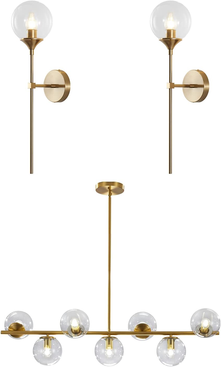 KCO Lighting Modern Gold Wall Sconce Clear Bubble Globe Wall Light Vintage Long Bar Wall Sconce Lamp 7 Globe Linear Chandelier Brass Gold Chandelier Pendant Light