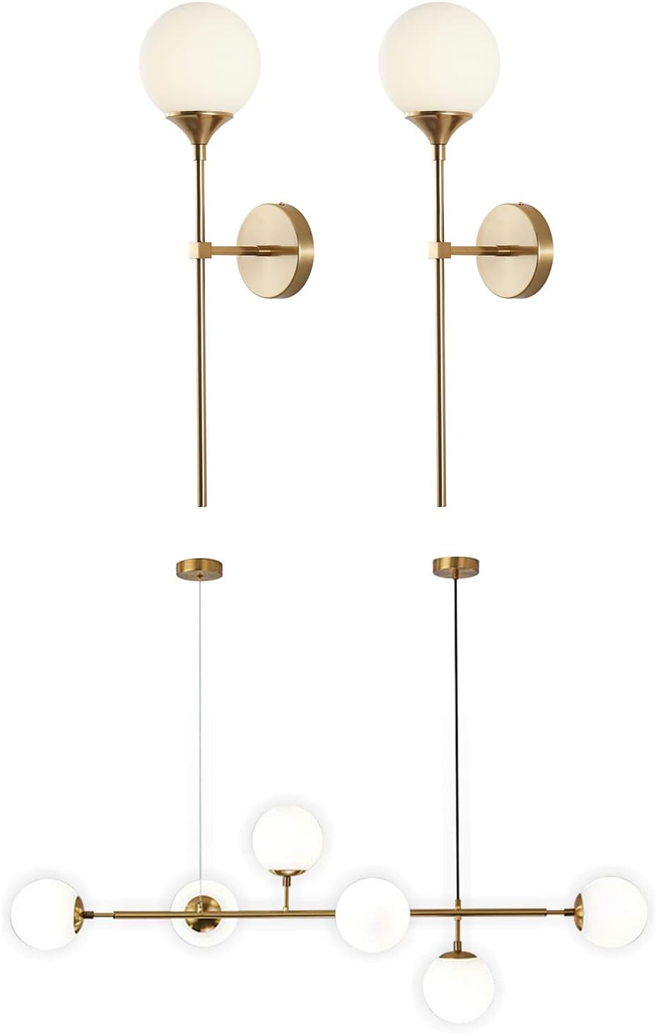 KCO Lighting White Glass Wall Sonce Gold Globe Wall Mounted Light Long Slim Wall Lamp Modern 6-Light Glass Globe Pendant Light Mid Century Sputnik Chandelier Kitchen Island Lighting
