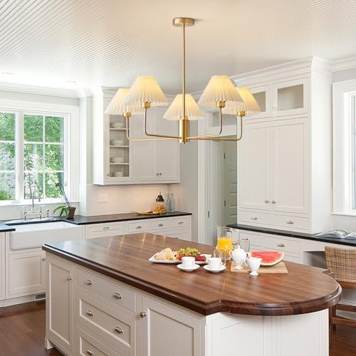 KCO Lighting 5-Lights White Pleated Fabric Pendant Light Mid Century Modern Brushed Gold Sputnik Chandelier Brushed Brass 40-Lights LED Sputnik Chandelier - Image 7