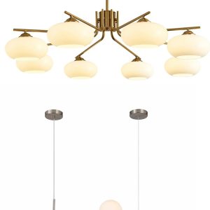 KCO Lighting 8-Lights White Glass Globe Sputnik Chandelier Mid Century Modern Gold Chandelier Mid-Century Glass Globes Sputnik Pendant Lamp Brushed Nickel Dining Room Pendant Light Fixture Over Table