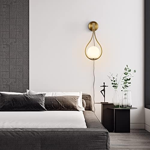 Modo Lighting Glass Ball Wall Sconce Plug in Mid Century Modern Drop Design Wall Light Brushed Brass Gold Wall Lamps for Bedside Living Room (with Plug in 2 Pack) - Image 6