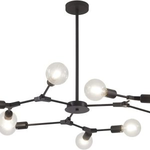 KCO Lighting Black Metal Farmhouse Chandelier Semi Flush Mount Ceiling Light Mid Century Modern 9-Lights Sputnik Chandelier Industrial Vintage E26 Pendant Lighting L1136-9