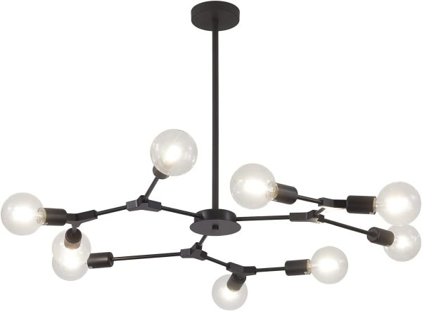 KCO Lighting Black Metal Farmhouse Chandelier Semi Flush Mount Ceiling Light Mid Century Modern 9-Lights Sputnik Chandelier Industrial Vintage E26 Pendant Lighting L1136-9