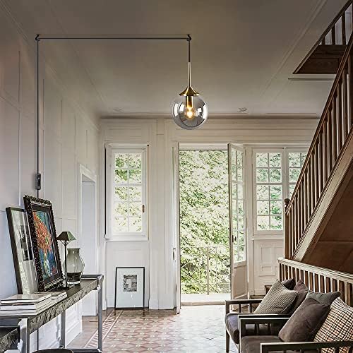 KCO Lighting Modern Plug in Pendant Light Fixture Smoke Grey Glass Globe Pendant Light Gold Brass Pendant Lighting for Kitchen Island Entryway Dining Room (Smoke Grey) - Image 6