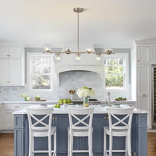 KCO Lighting Modern 7-Light Brushed Nickel Metal Large Chandelier Clear Glass Globe Pendant Light Modern Gold Sputnik Chandeliers 6 Light Bubble Chandelier Lighting for Kitchen Island Living Room - Image 5